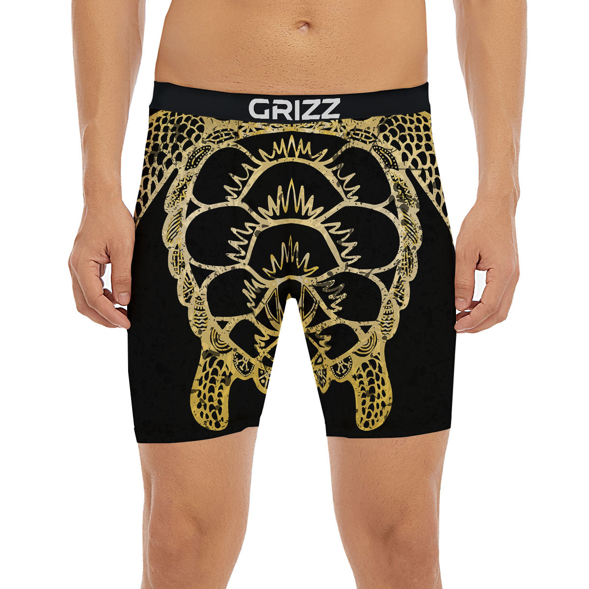Sea Turtle Gold And Black Print Boxer Briefs-grizzshop