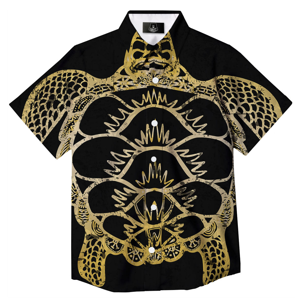 Sea Turtle Gold And Black Print Button Up Shirt-grizzshop