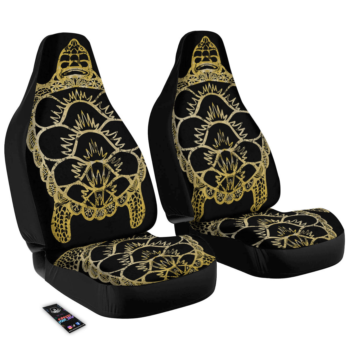 Sea Turtle Gold And Black Print Car Seat Covers-grizzshop