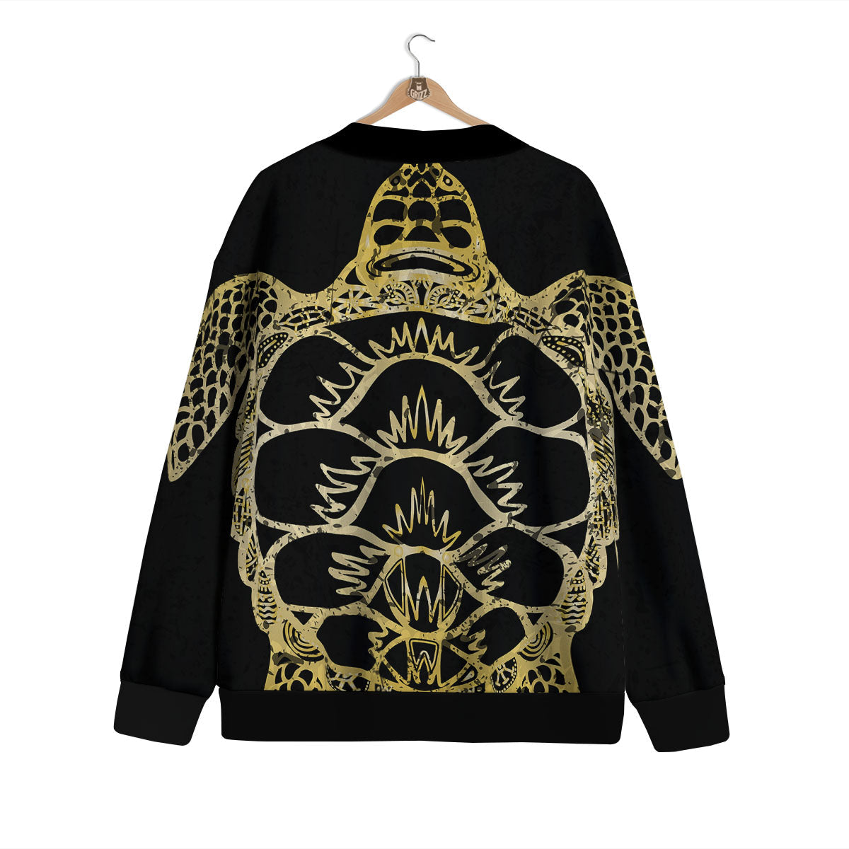 Sea Turtle Gold And Black Print Cardigan-grizzshop