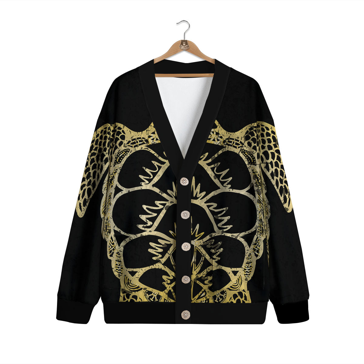 Sea Turtle Gold And Black Print Cardigan-grizzshop