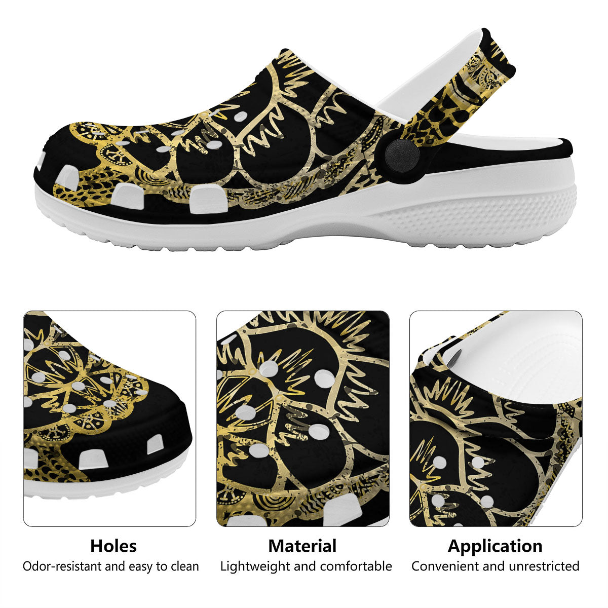 Sea Turtle Gold And Black Print Clog-grizzshop