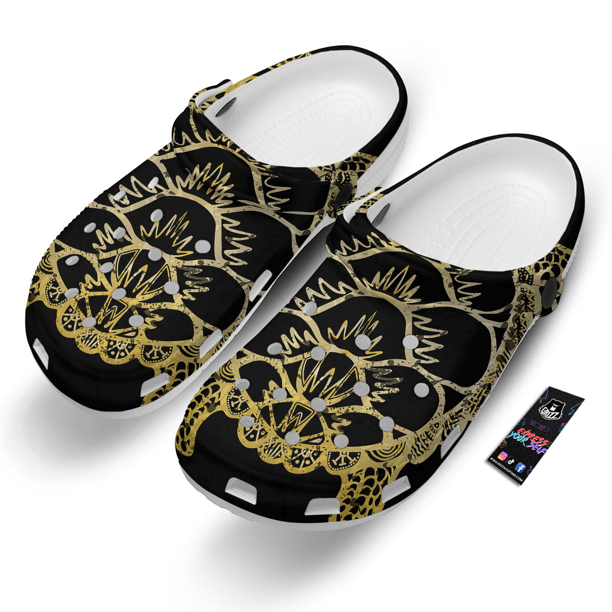 Sea Turtle Gold And Black Print Clog-grizzshop