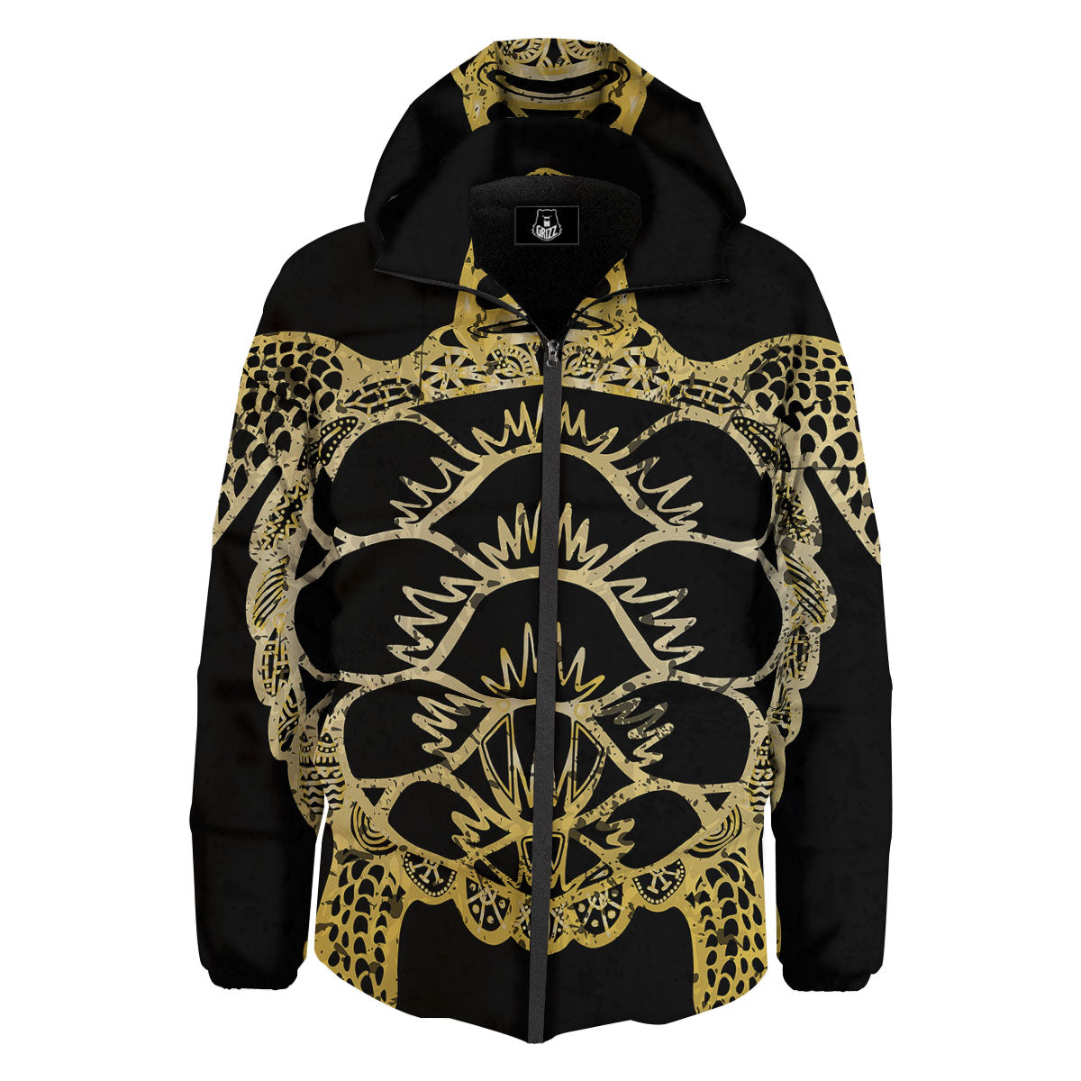 Sea Turtle Gold And Black Print Down Jacket-grizzshop