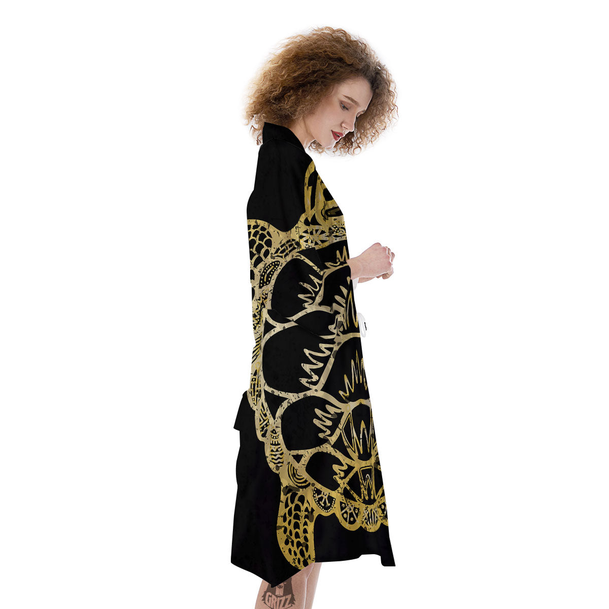 Sea Turtle Gold And Black Print Kimono-grizzshop