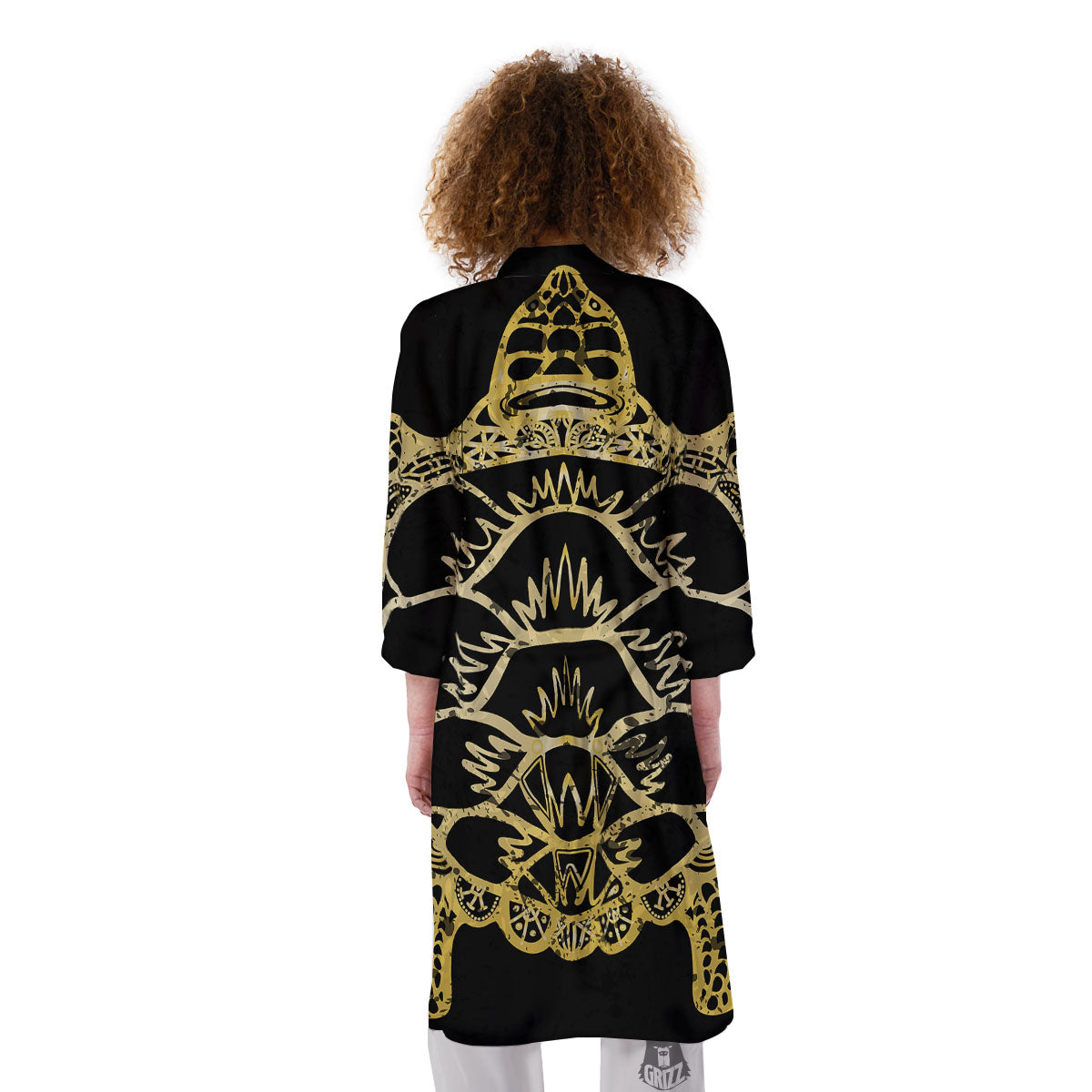 Sea Turtle Gold And Black Print Kimono-grizzshop