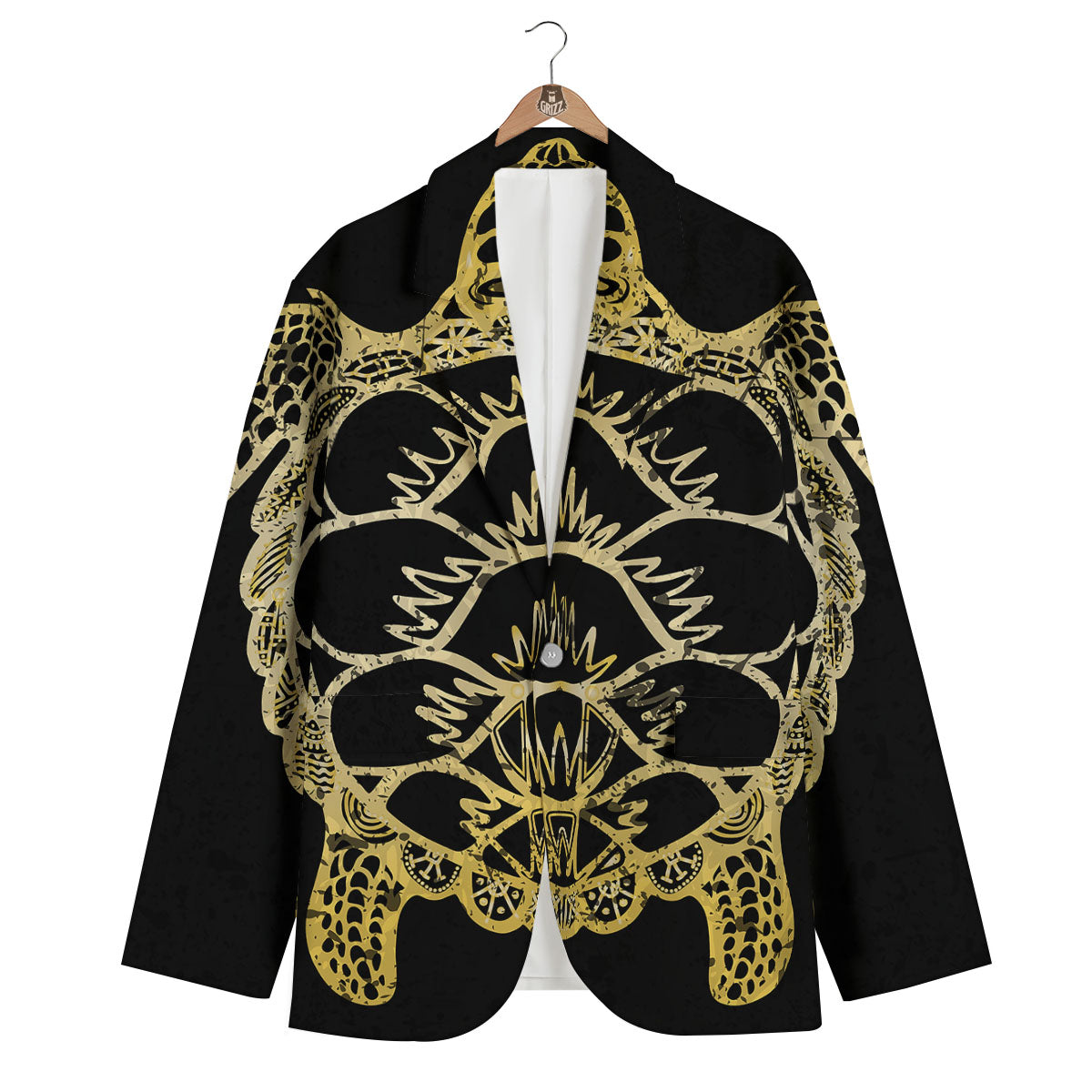 Sea Turtle Gold And Black Print Men's Blazer-grizzshop