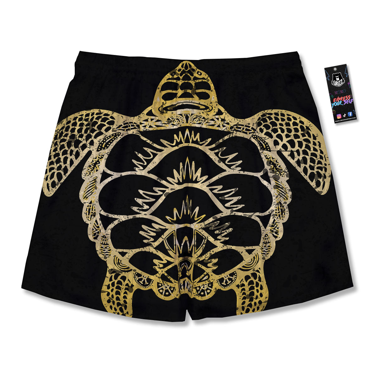 Sea Turtle Gold And Black Print Men's Running Shorts-grizzshop