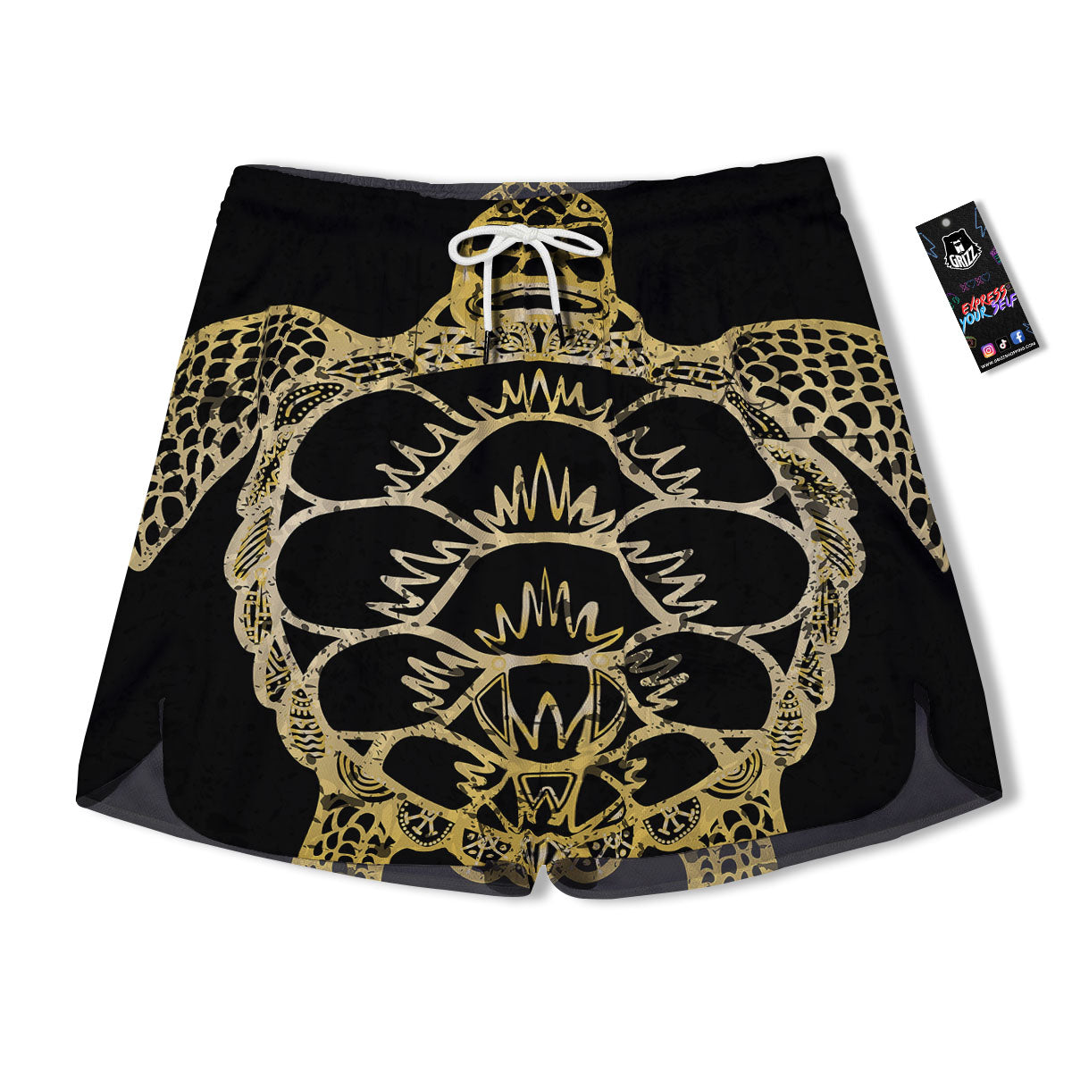 Sea Turtle Gold And Black Print Men's Running Shorts-grizzshop