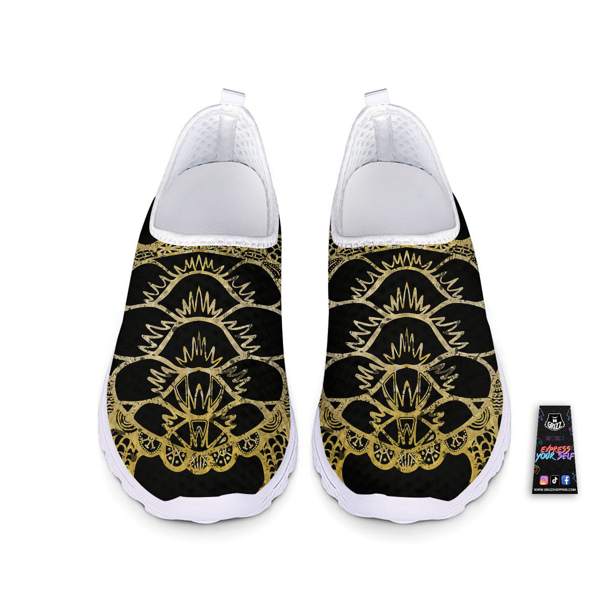 Sea Turtle Gold And Black Print Nurse Shoes-grizzshop