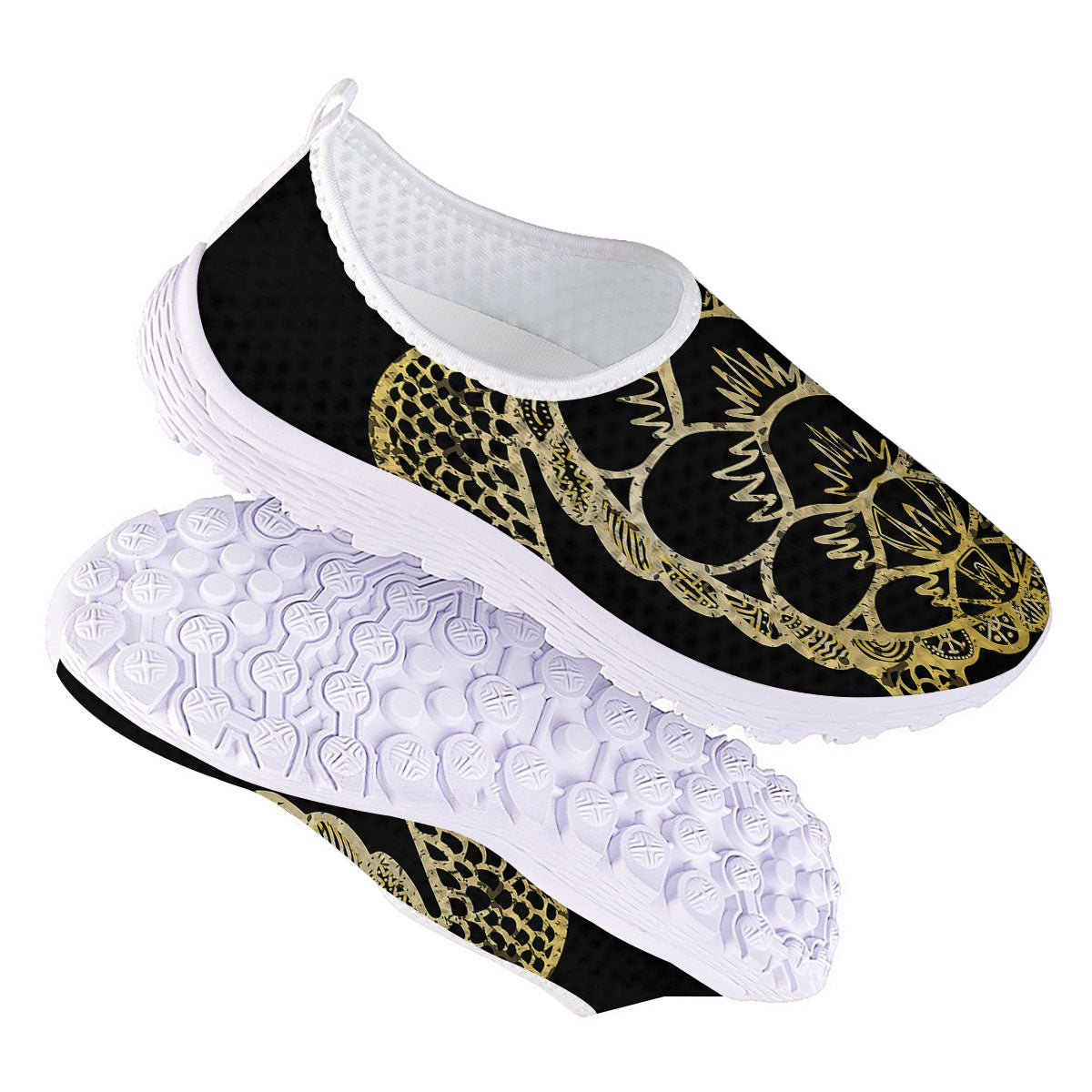 Sea Turtle Gold And Black Print Nurse Shoes-grizzshop
