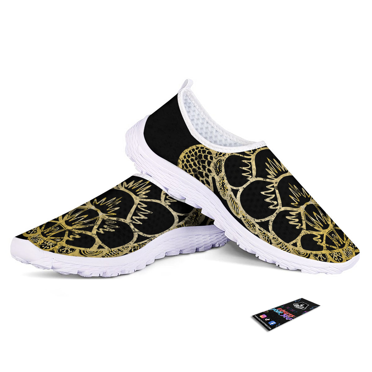 Sea Turtle Gold And Black Print Nurse Shoes-grizzshop