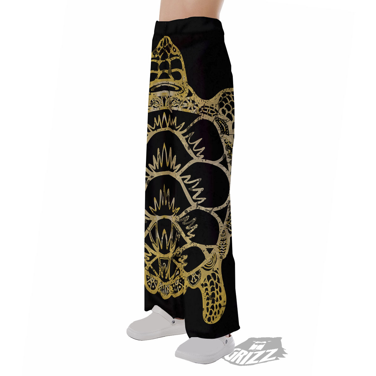 Sea Turtle Gold And Black Print Pajama Pants-grizzshop