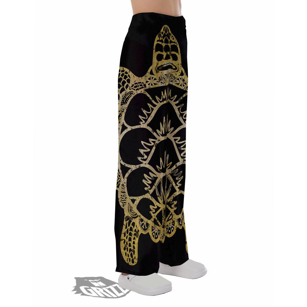 Sea Turtle Gold And Black Print Pajama Pants-grizzshop