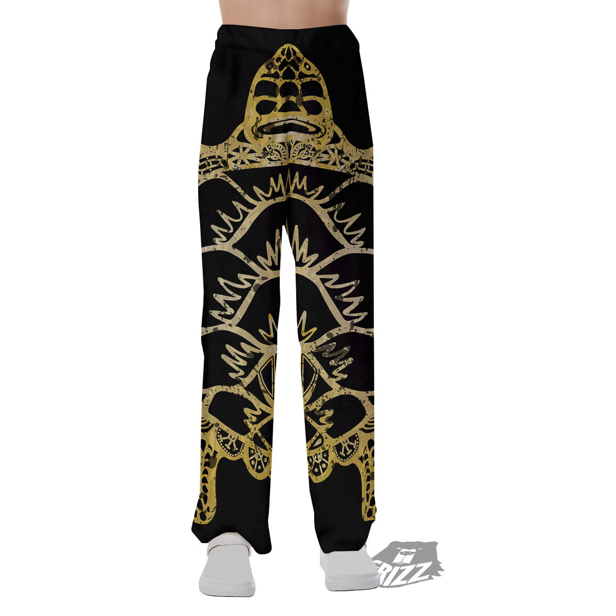 Sea Turtle Gold And Black Print Pajama Pants-grizzshop