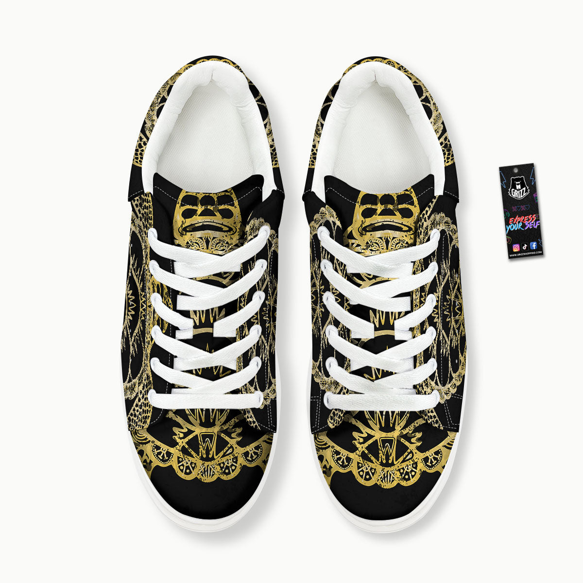 Sea Turtle Gold And Black Print Platform Shoes-grizzshop