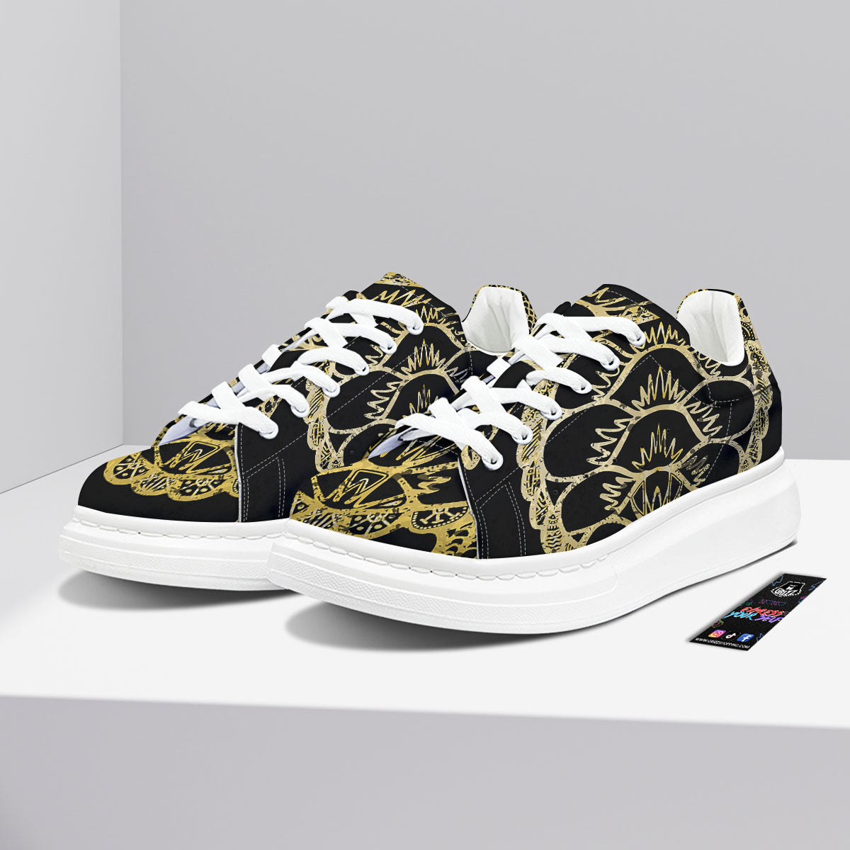 Sea Turtle Gold And Black Print Platform Shoes-grizzshop