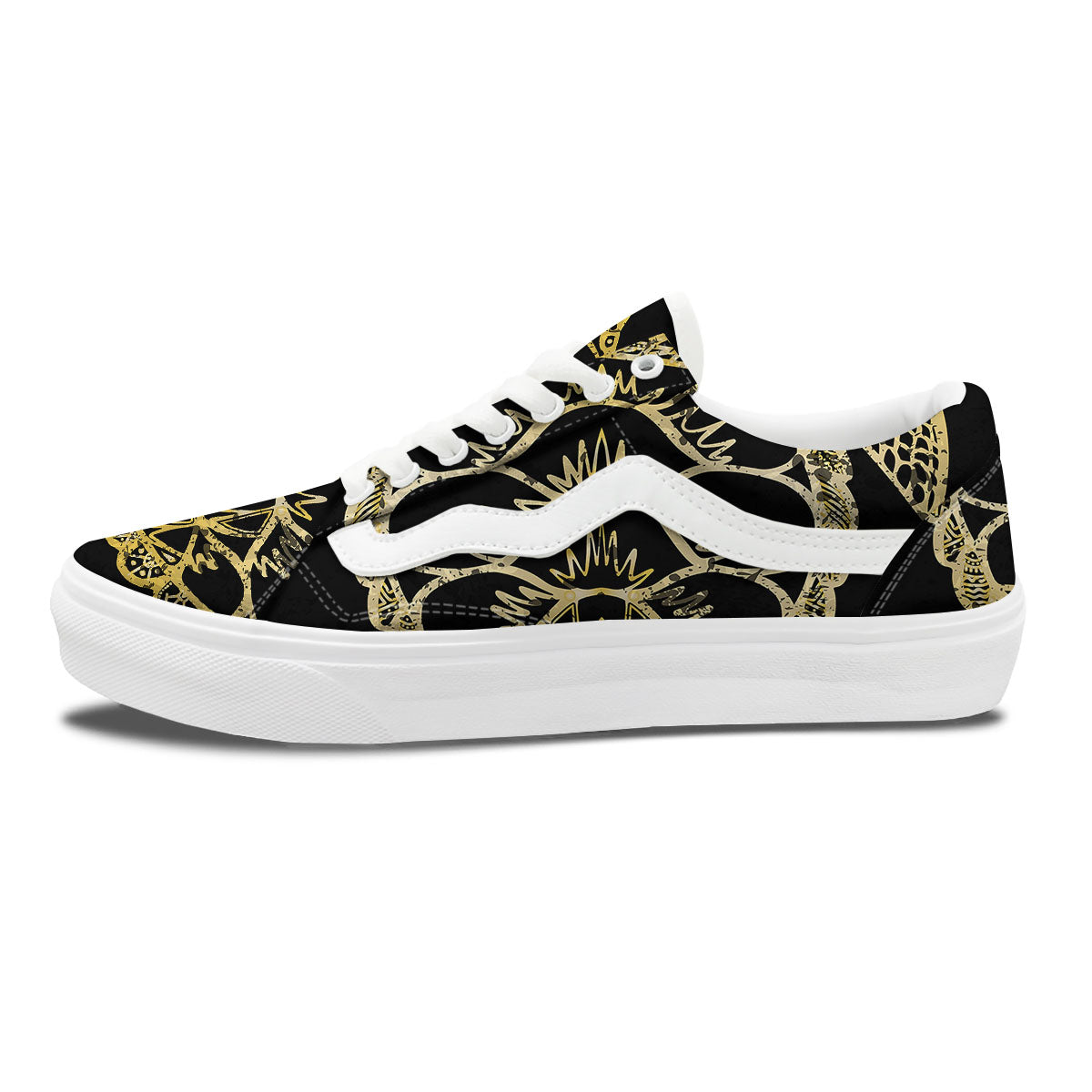 Sea Turtle Gold And Black Print Skate Shoes-grizzshop