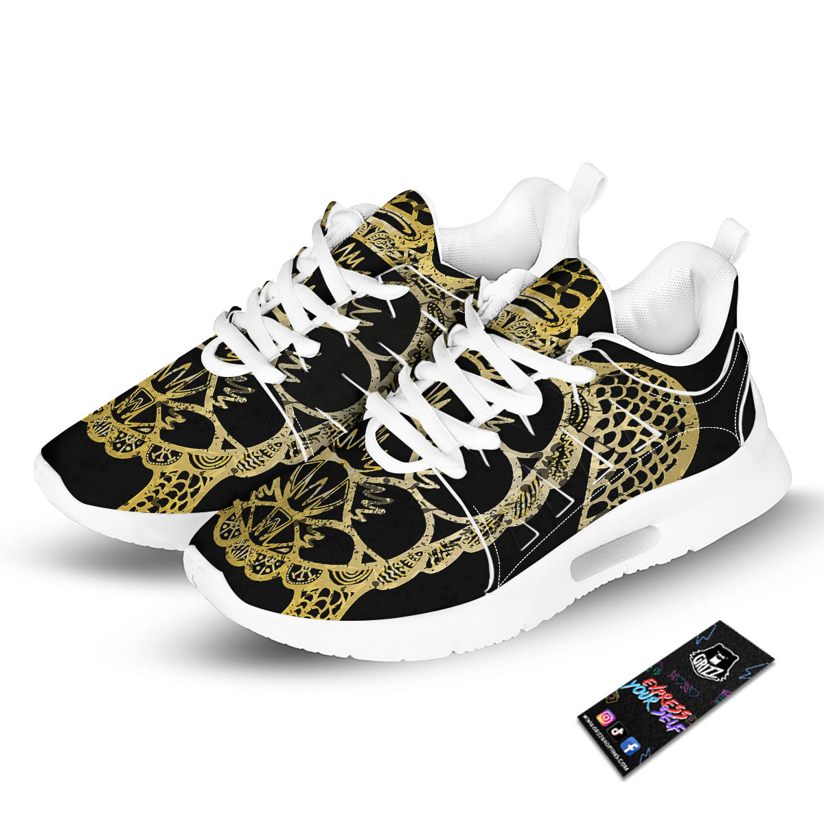Sea Turtle Gold And Black Print Tennis Shoes-grizzshop