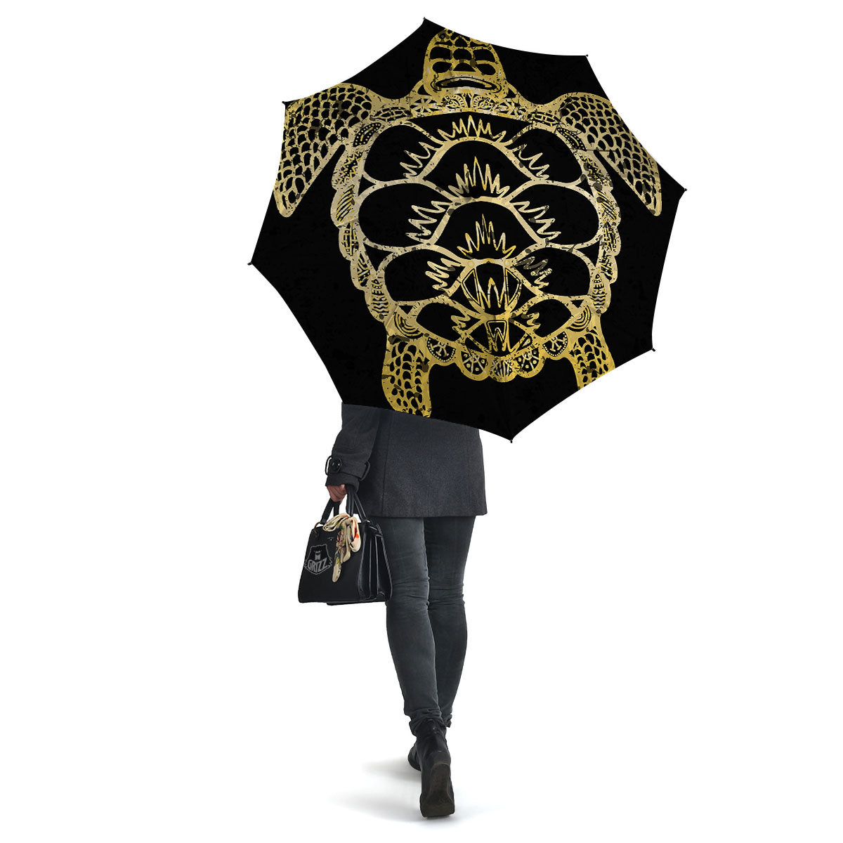 Sea Turtle Gold And Black Print Umbrella-grizzshop