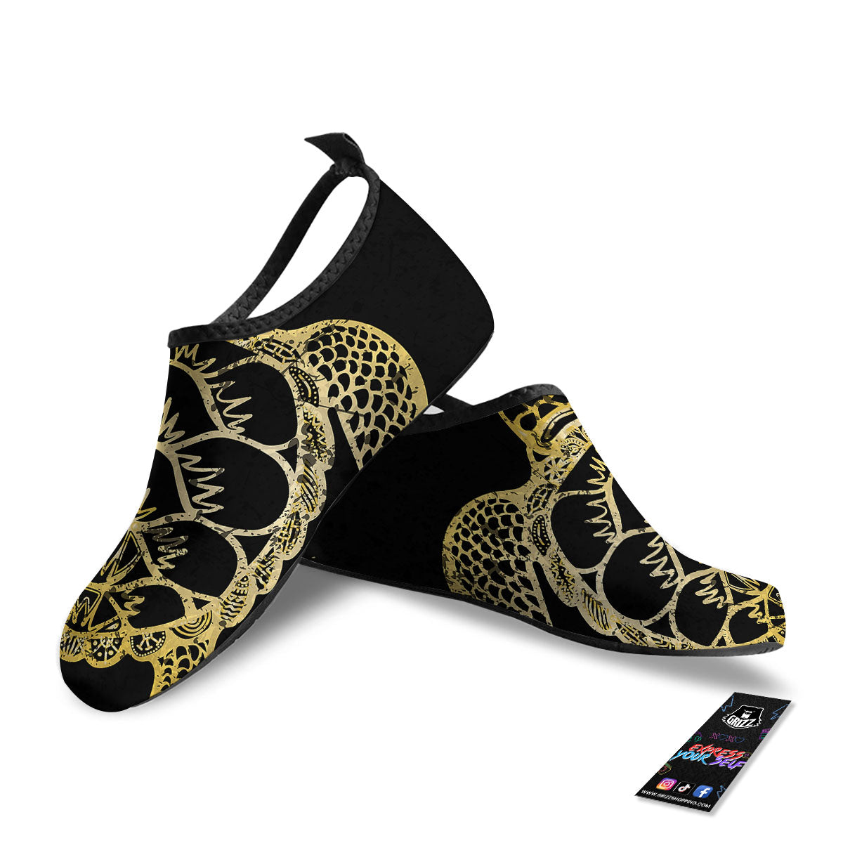 Sea Turtle Gold And Black Print Water Shoes-grizzshop