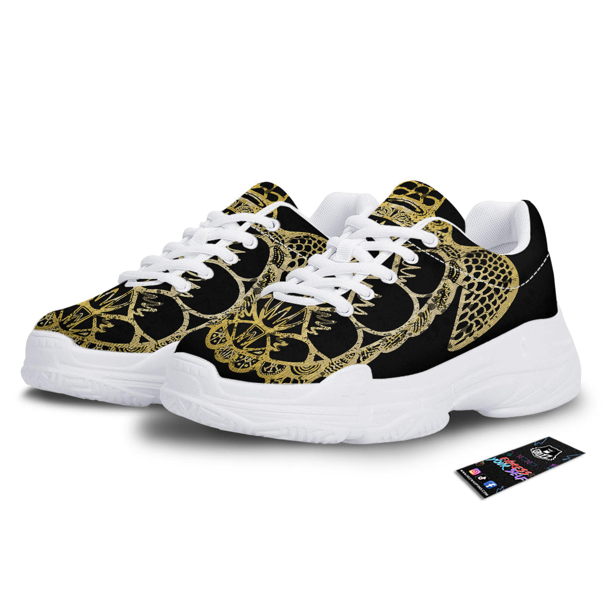 Sea Turtle Gold And Black Print White Chunky Shoes-grizzshop