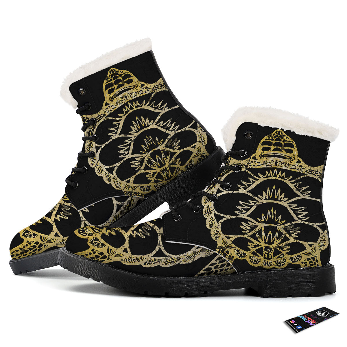 Sea Turtle Gold And Black Print Winter Boots-grizzshop