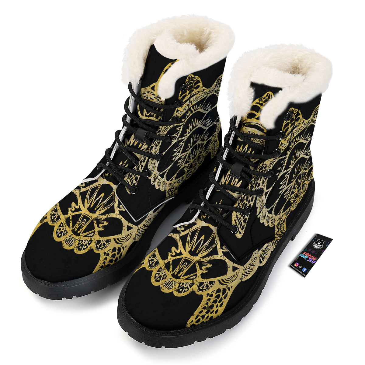 Sea Turtle Gold And Black Print Winter Boots-grizzshop