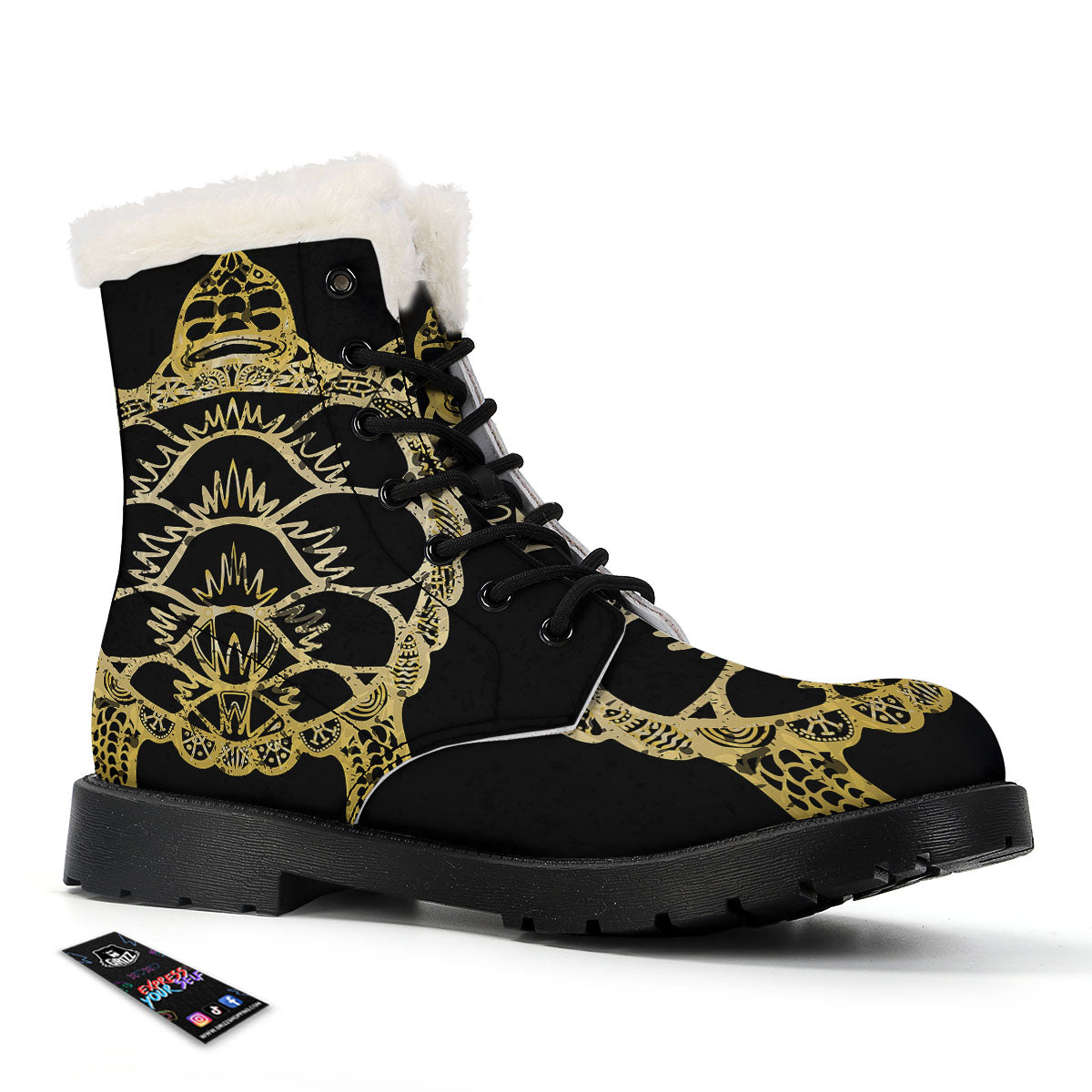Sea Turtle Gold And Black Print Winter Boots-grizzshop