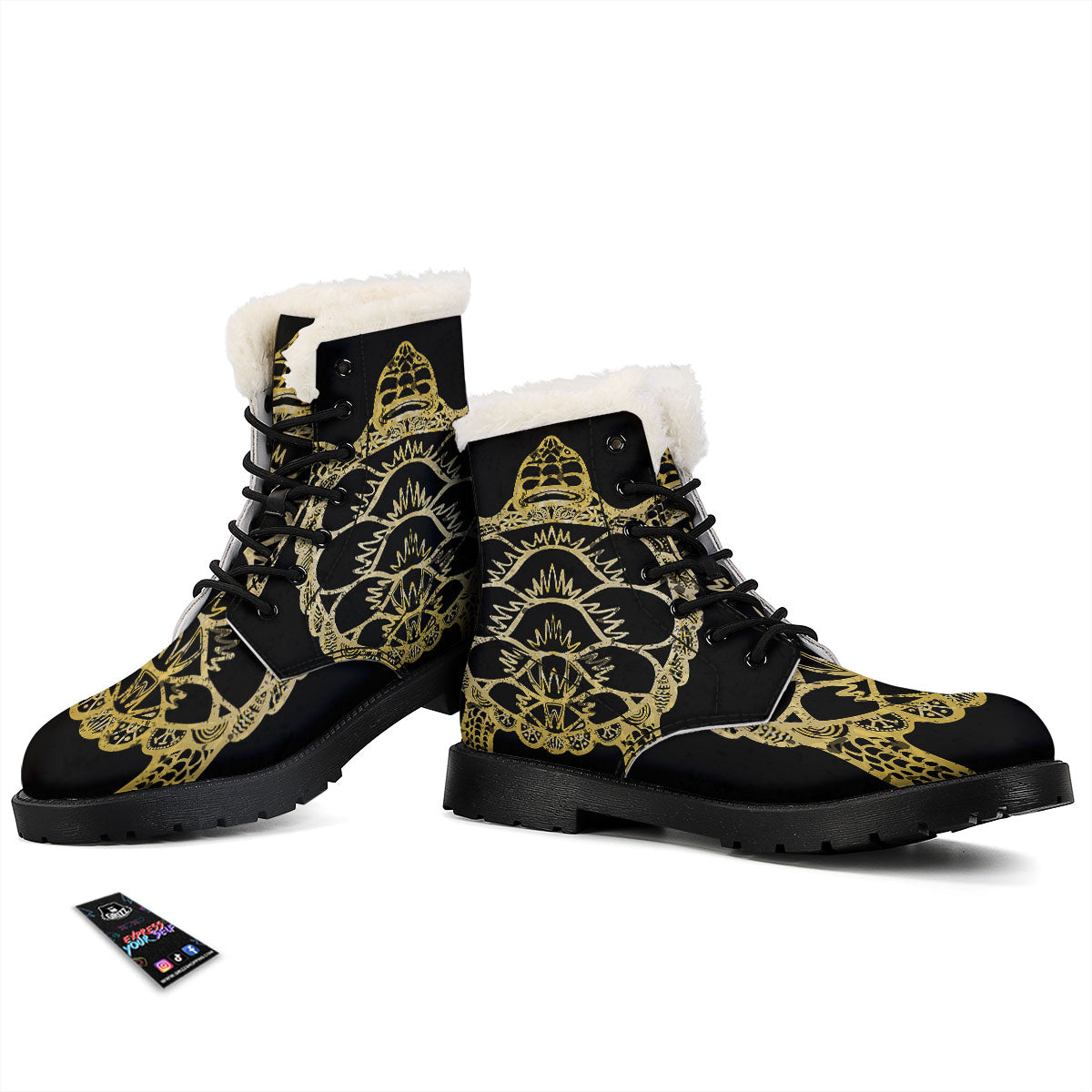 Sea Turtle Gold And Black Print Winter Boots-grizzshop