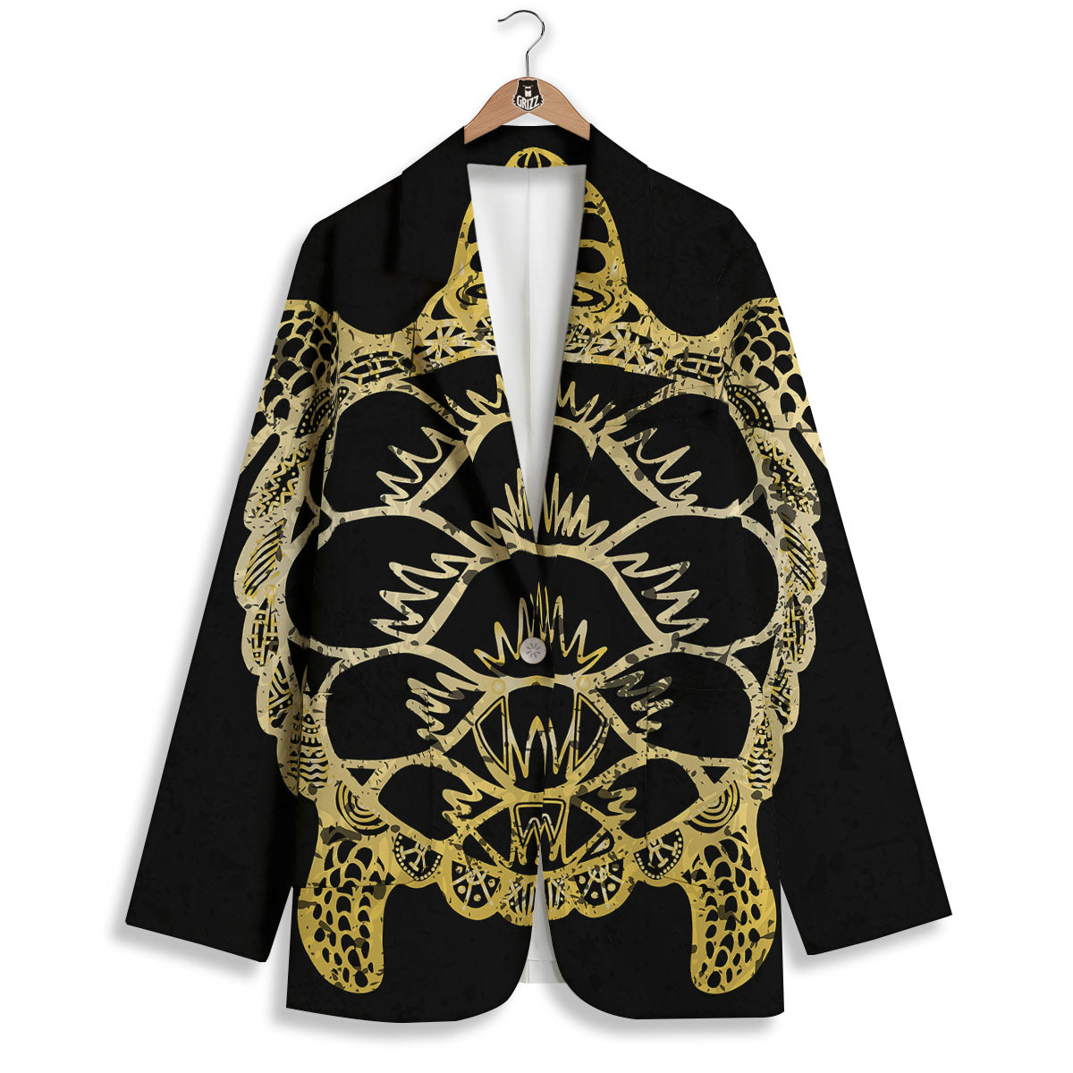 Sea Turtle Gold And Black Print Women's Blazer-grizzshop