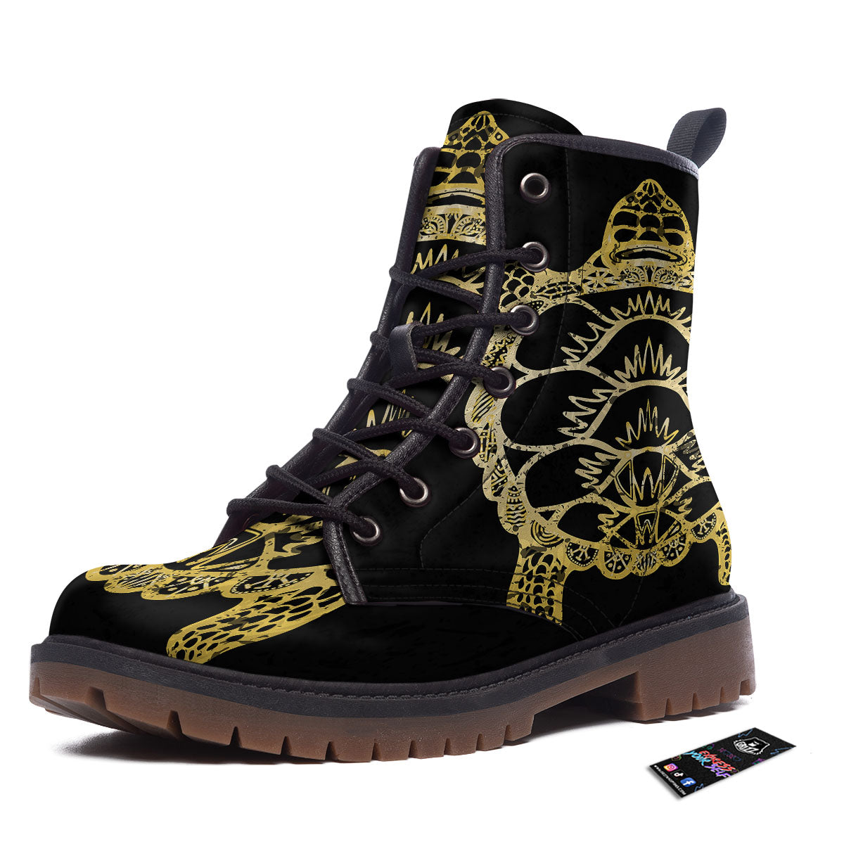 Sea Turtle Gold And Black Print Work Boots-grizzshop
