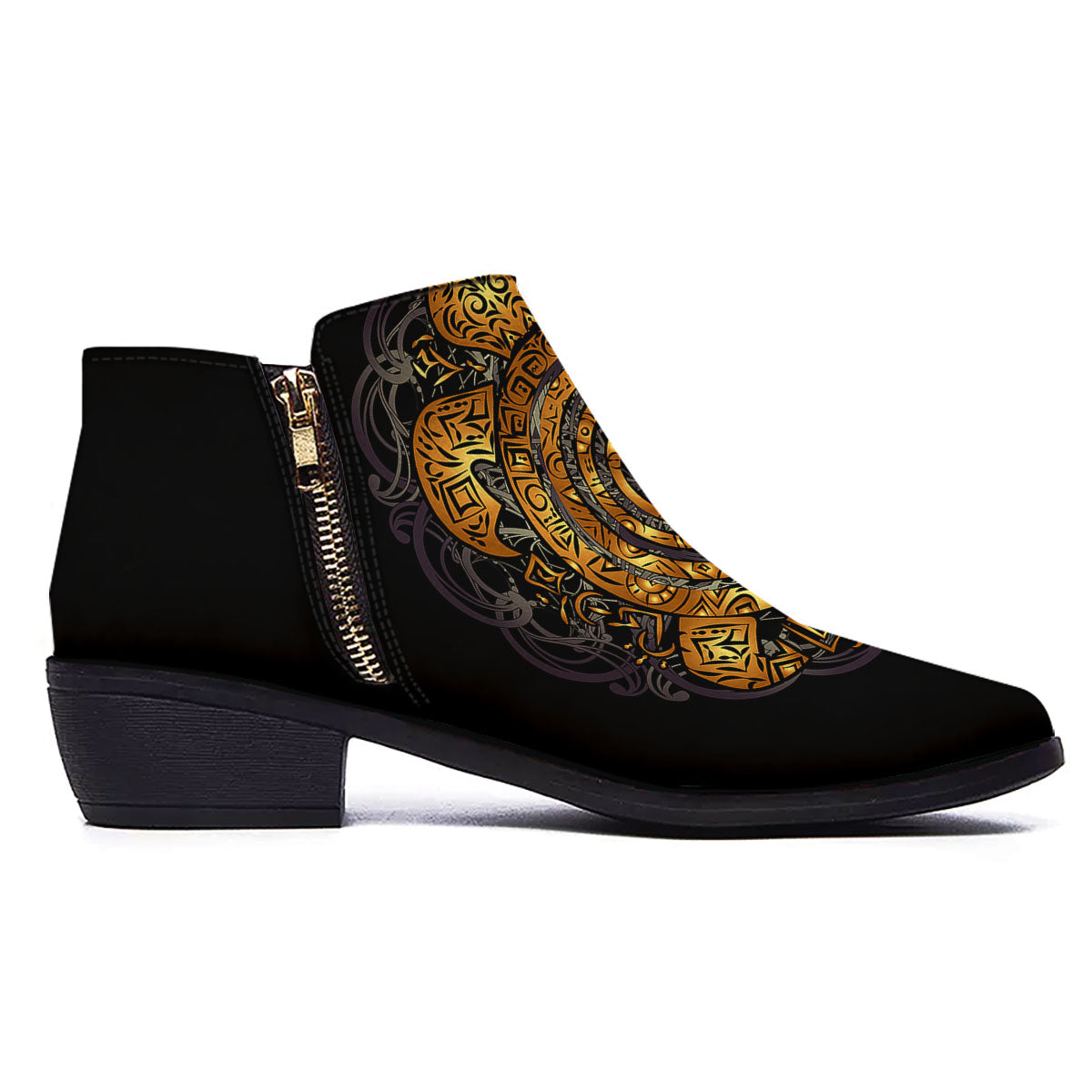 Sea Turtle Golden Tribal Print Ankle Boots-grizzshop