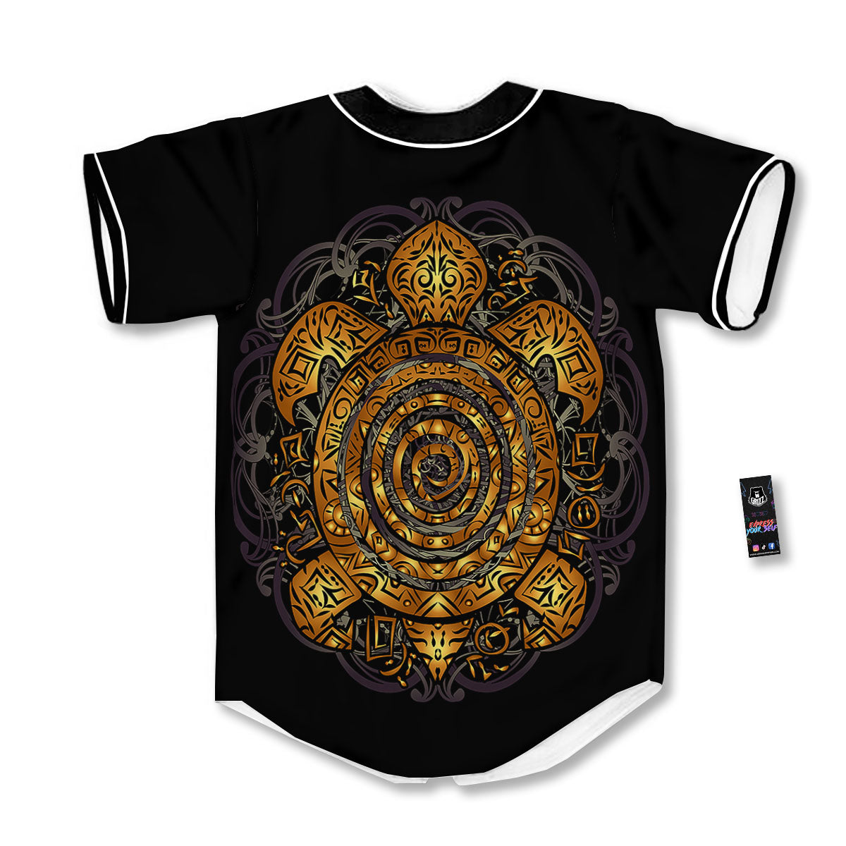 Sea Turtle Golden Tribal Print Baseball Jersey-grizzshop
