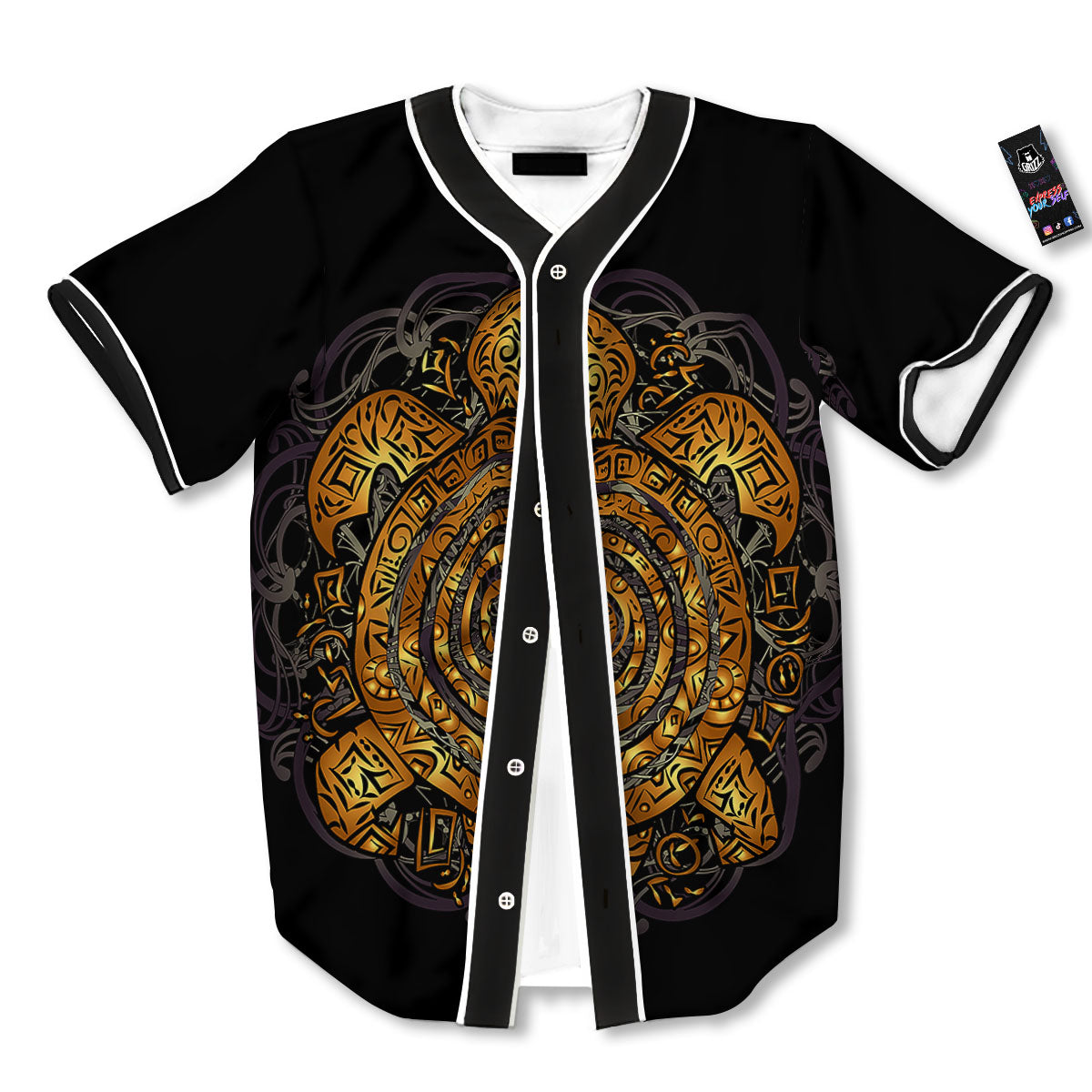 Sea Turtle Golden Tribal Print Baseball Jersey-grizzshop