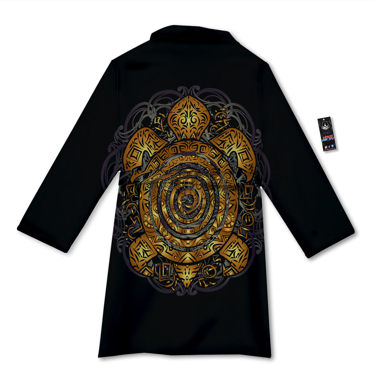 Sea Turtle Golden Tribal Print Bathrobe-grizzshop
