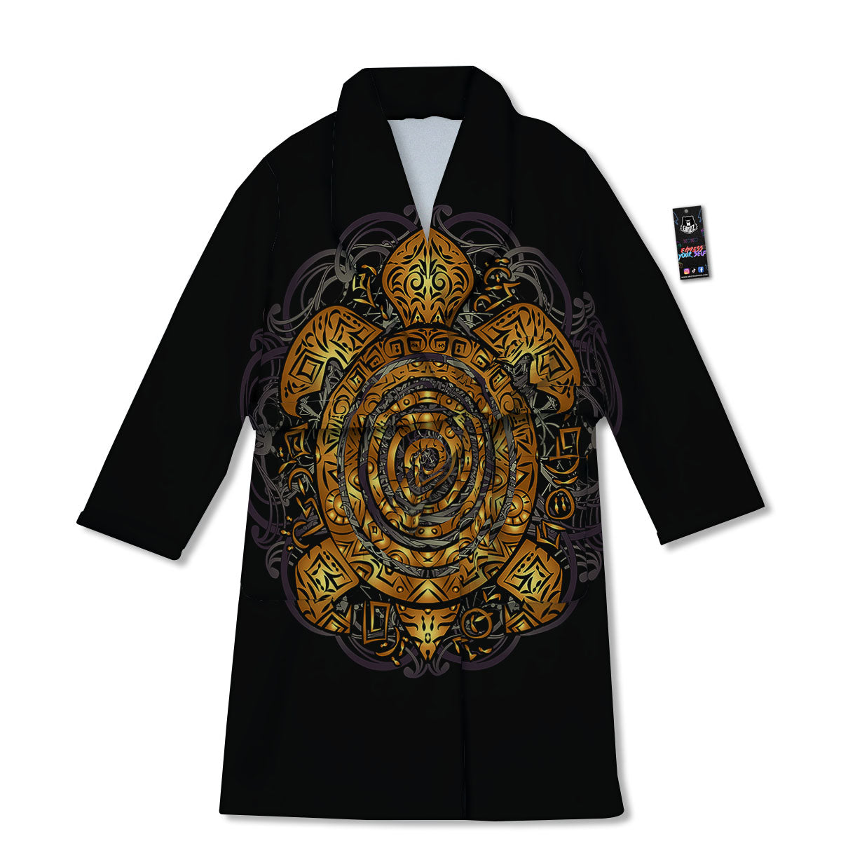 Sea Turtle Golden Tribal Print Bathrobe-grizzshop