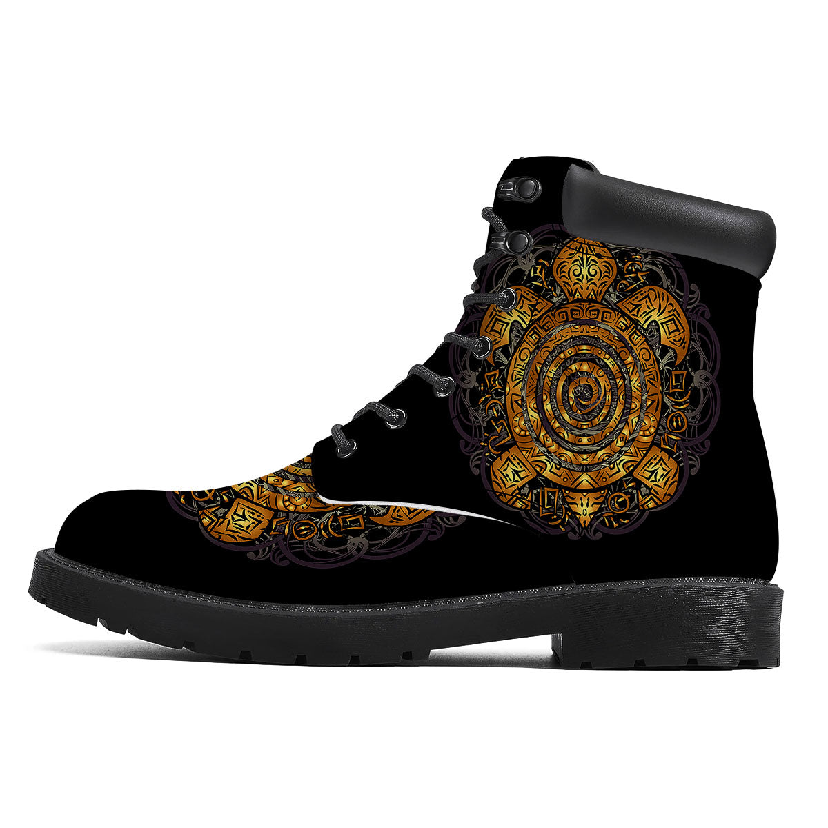 Sea Turtle Golden Tribal Print Boots-grizzshop