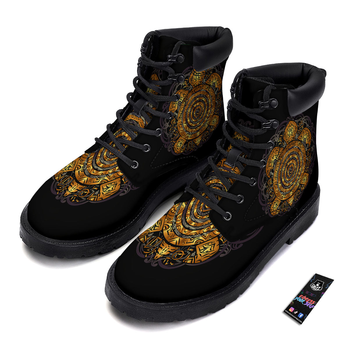 Sea Turtle Golden Tribal Print Boots-grizzshop