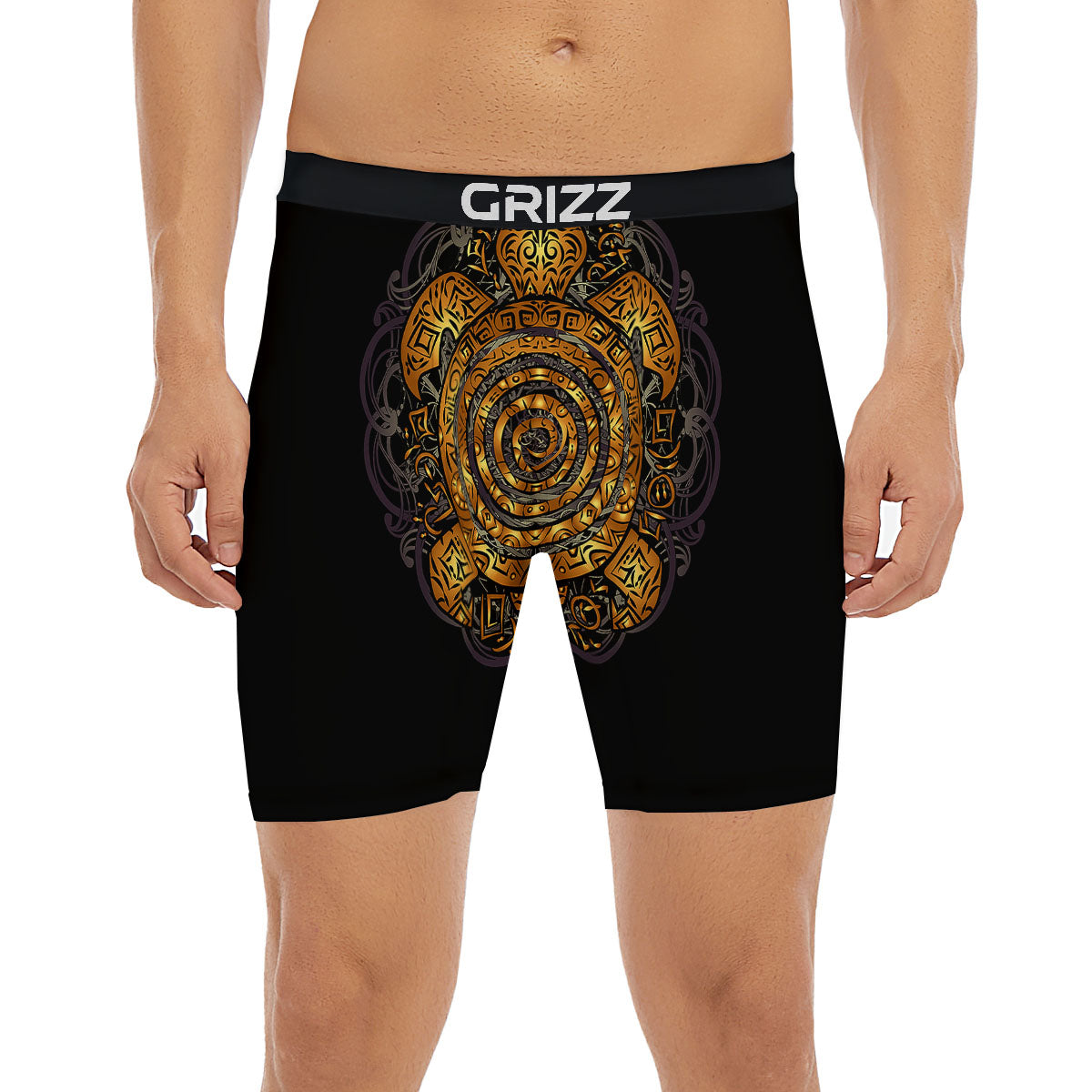 Sea Turtle Golden Tribal Print Boxer Briefs-grizzshop