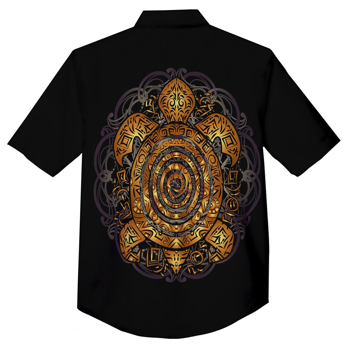Sea Turtle Golden Tribal Print Button Up Shirt-grizzshop