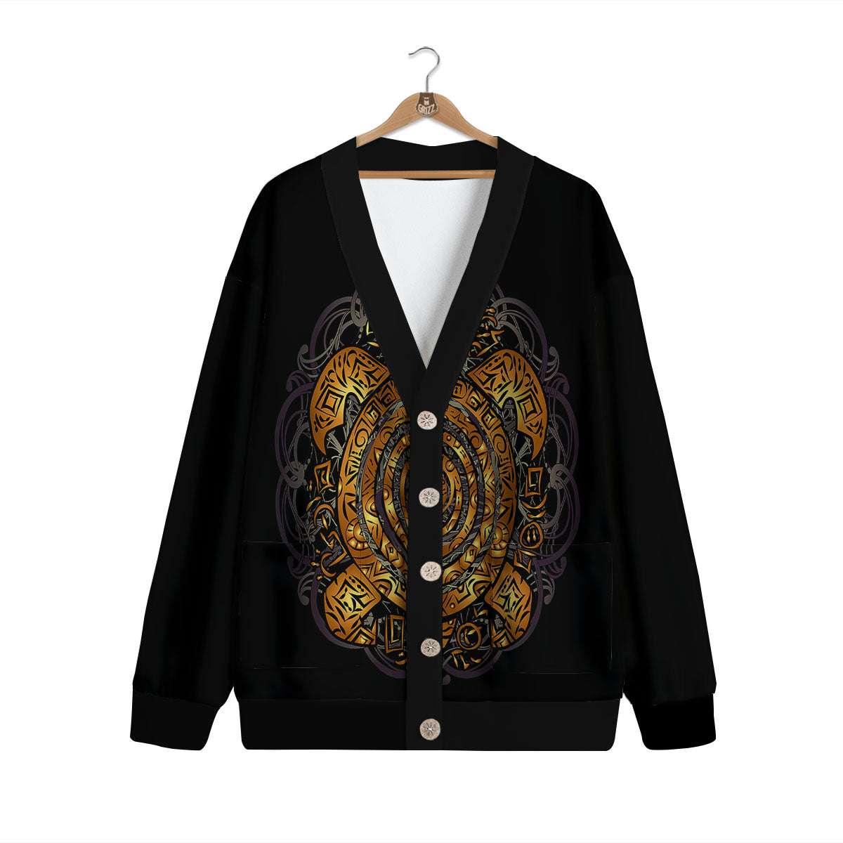 Sea Turtle Golden Tribal Print Cardigan-grizzshop