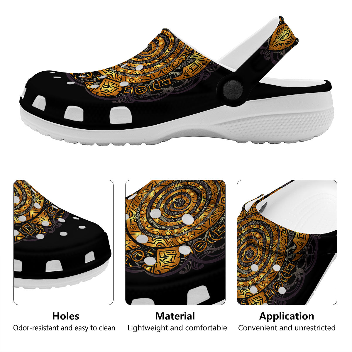 Sea Turtle Golden Tribal Print Clog-grizzshop