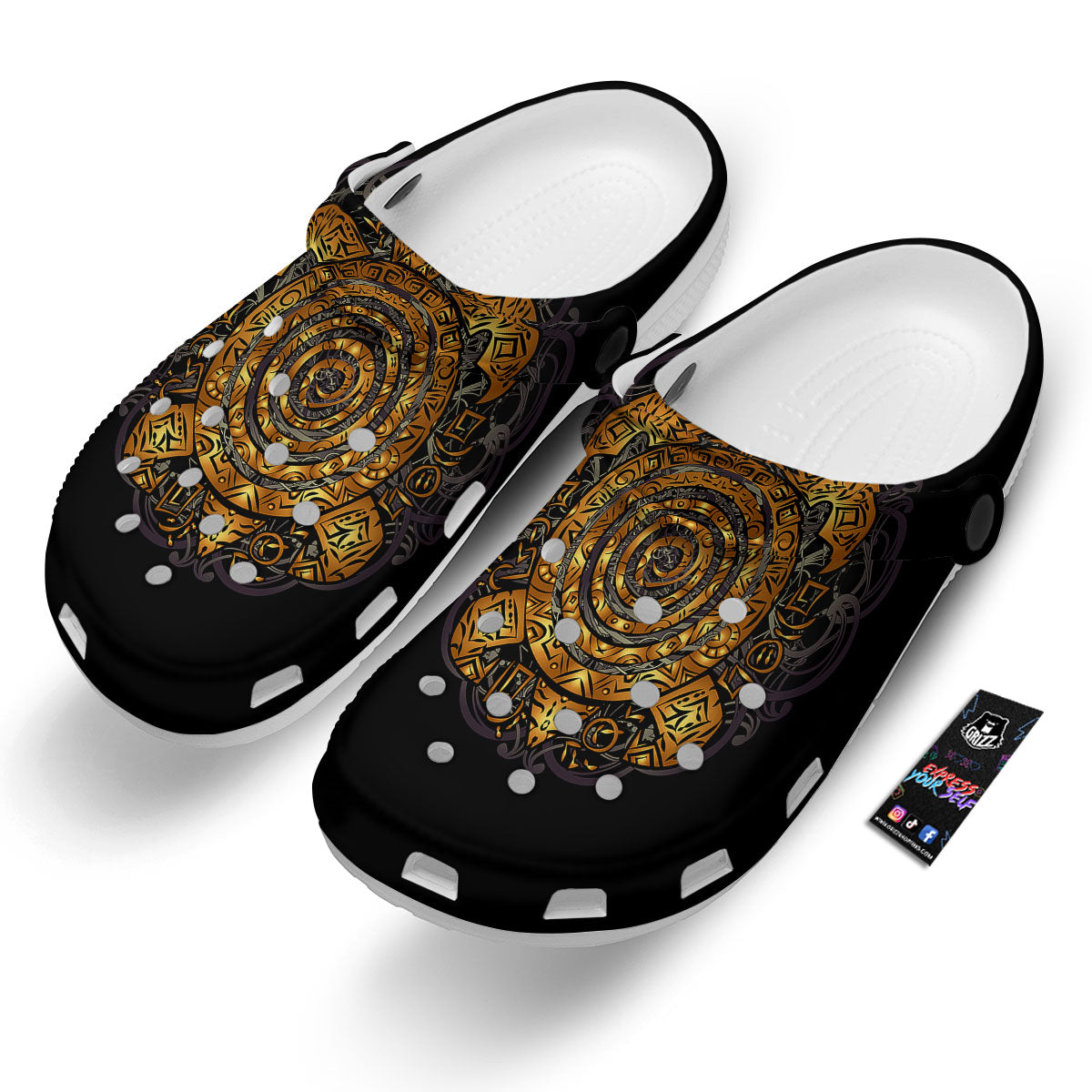 Sea Turtle Golden Tribal Print Clog-grizzshop