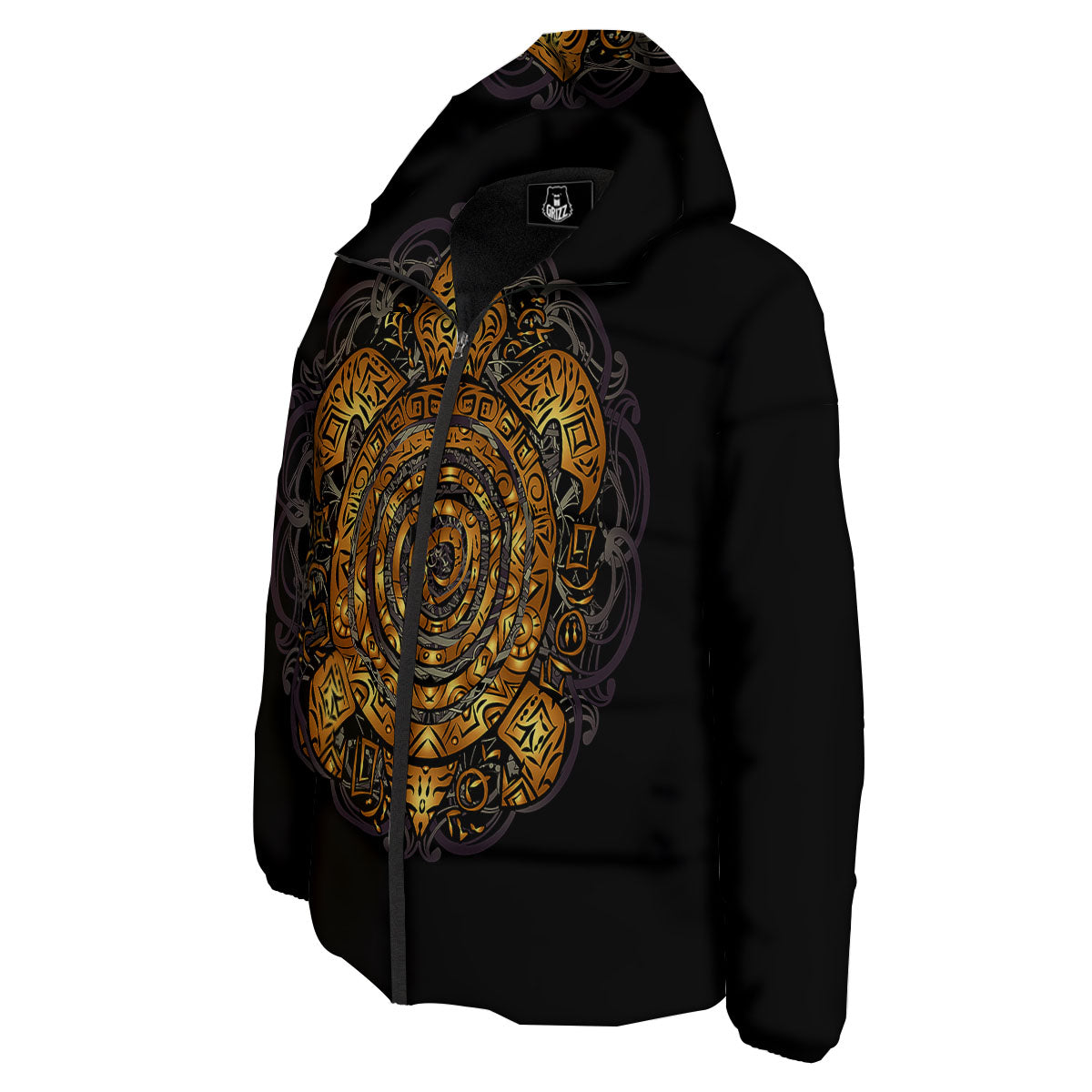 Sea Turtle Golden Tribal Print Down Jacket-grizzshop