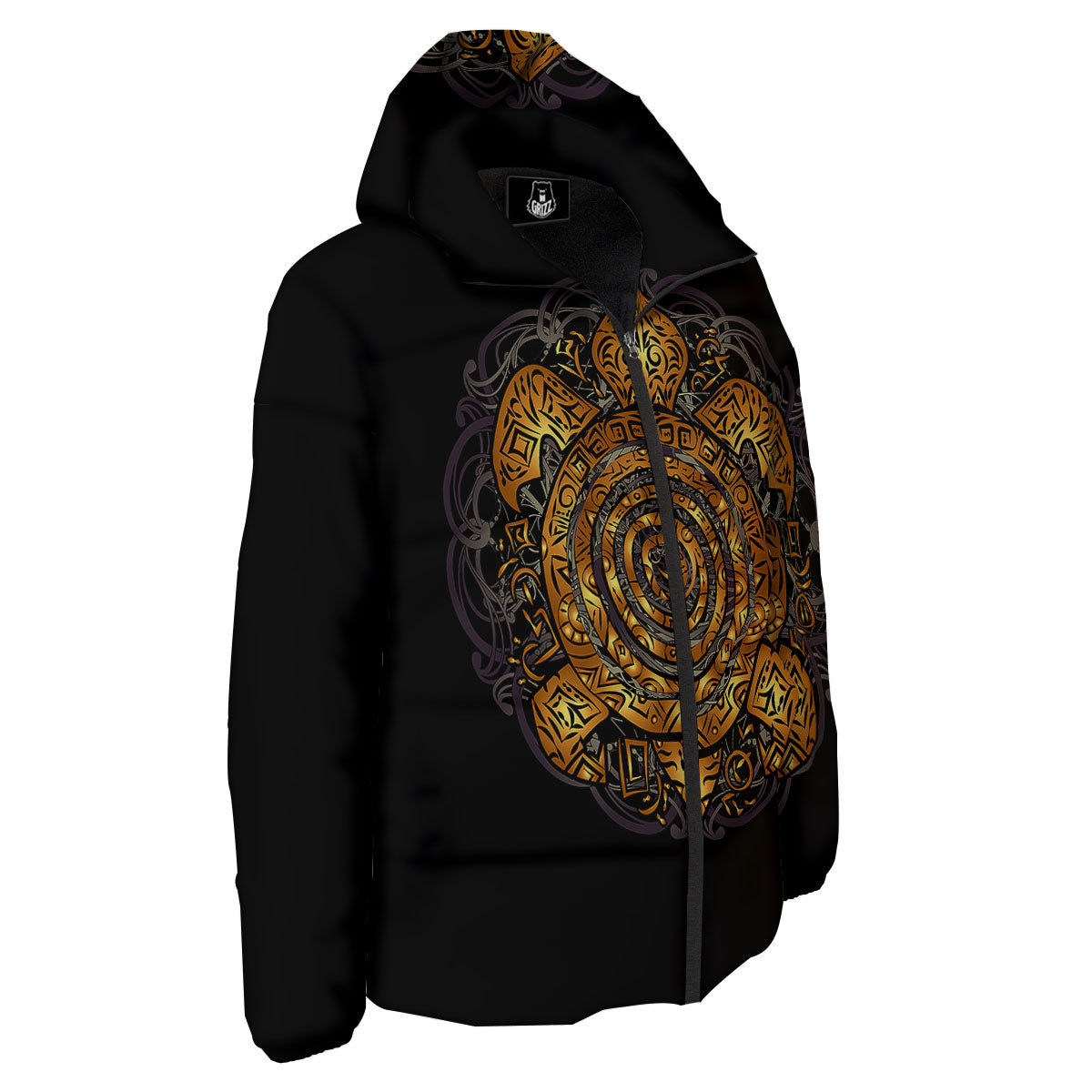 Sea Turtle Golden Tribal Print Down Jacket-grizzshop