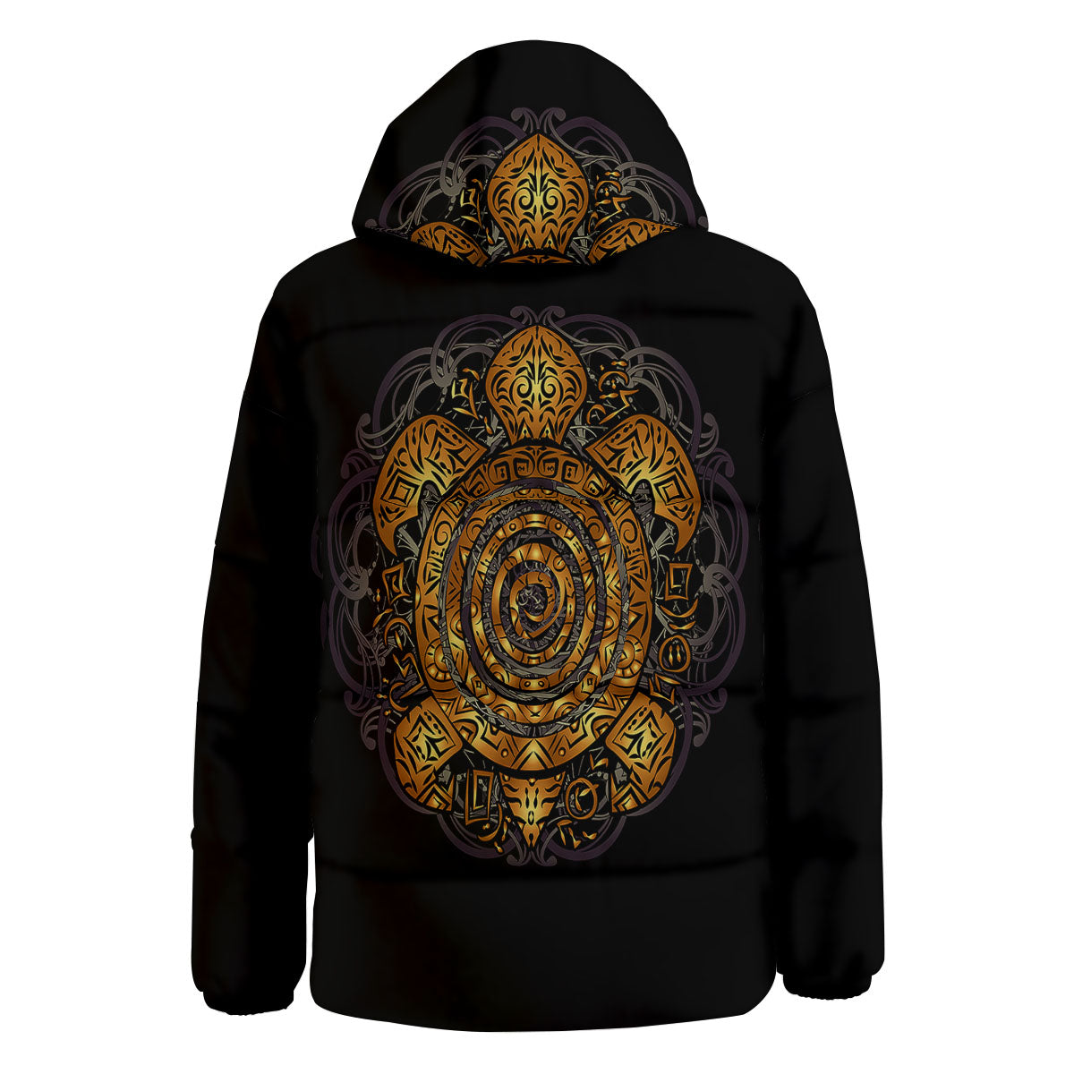 Sea Turtle Golden Tribal Print Down Jacket-grizzshop