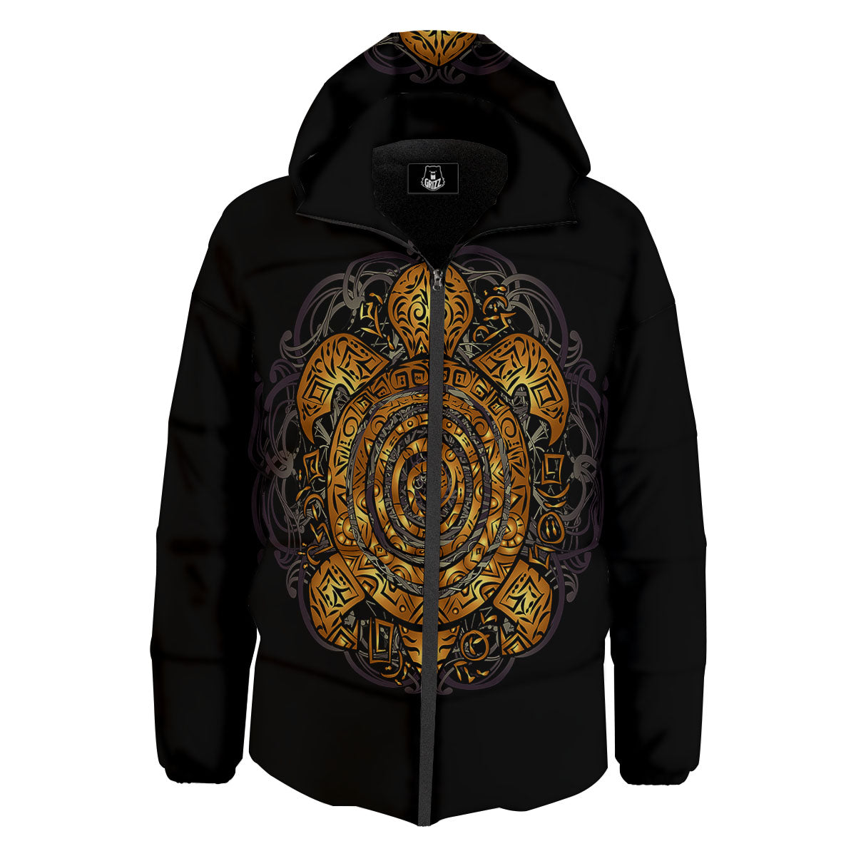 Sea Turtle Golden Tribal Print Down Jacket-grizzshop