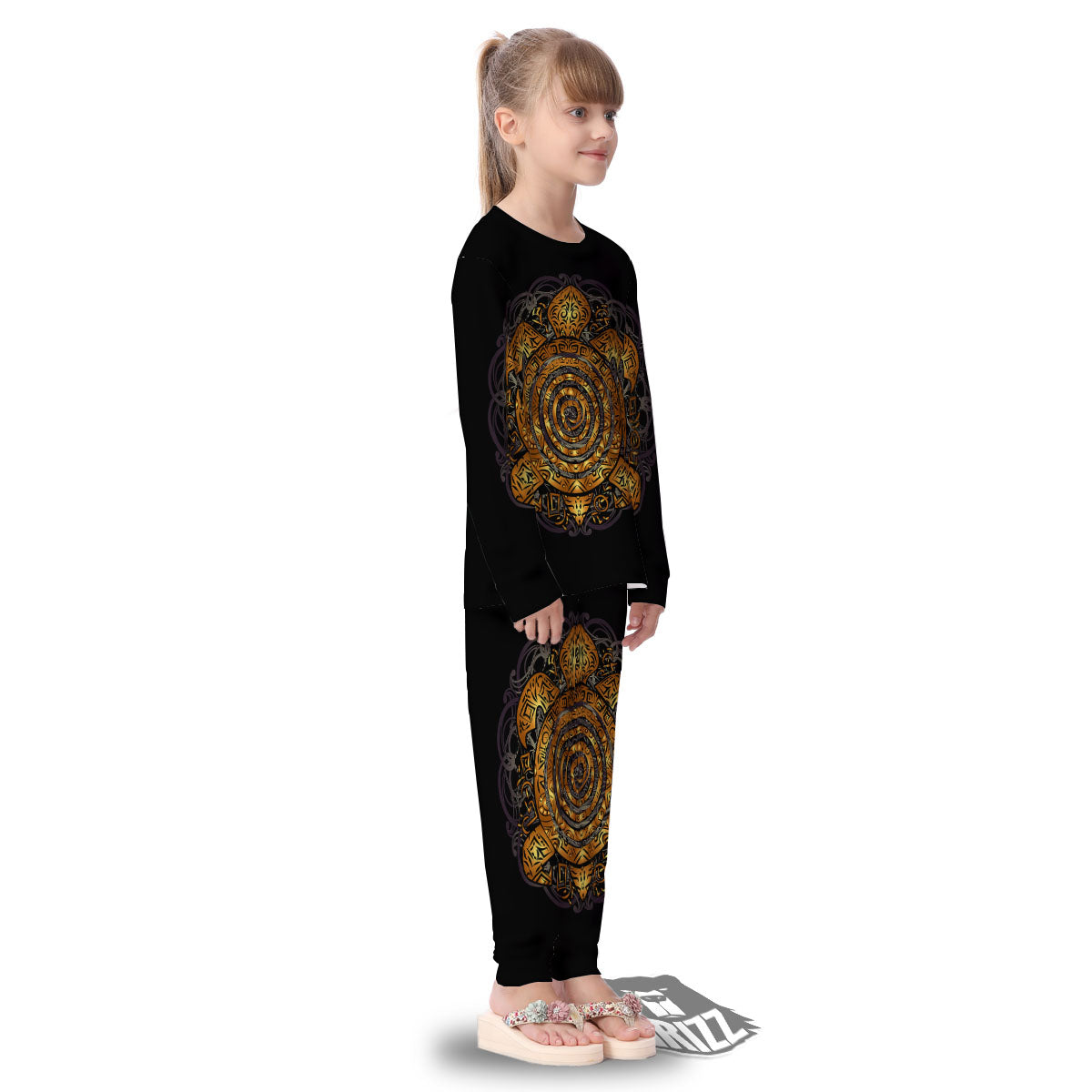 Sea Turtle Golden Tribal Print Kid's Pajamas-grizzshop