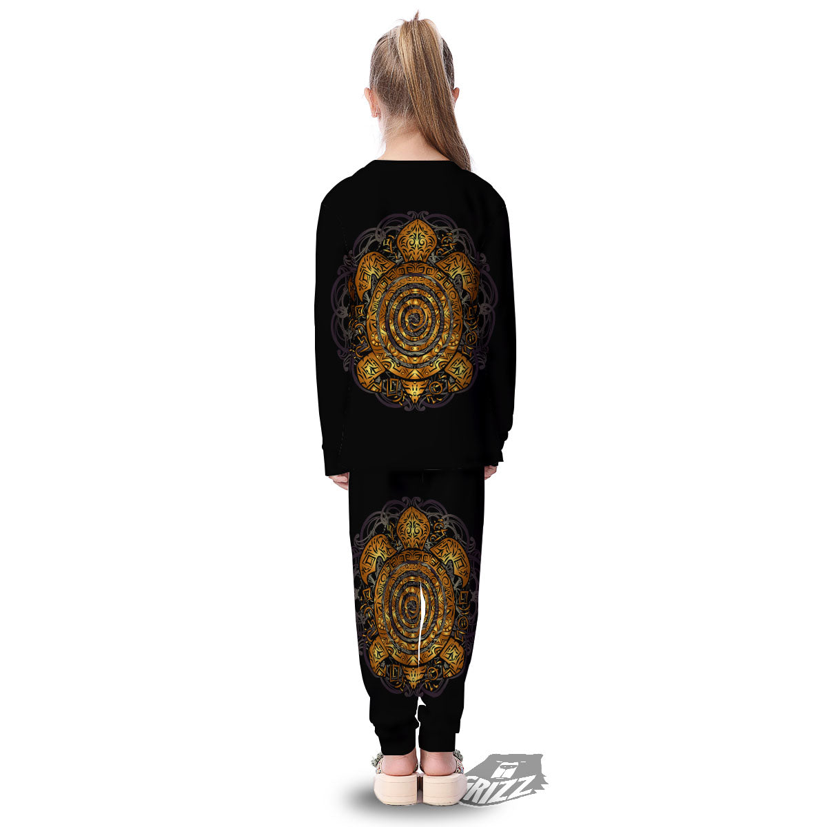 Sea Turtle Golden Tribal Print Kid's Pajamas-grizzshop